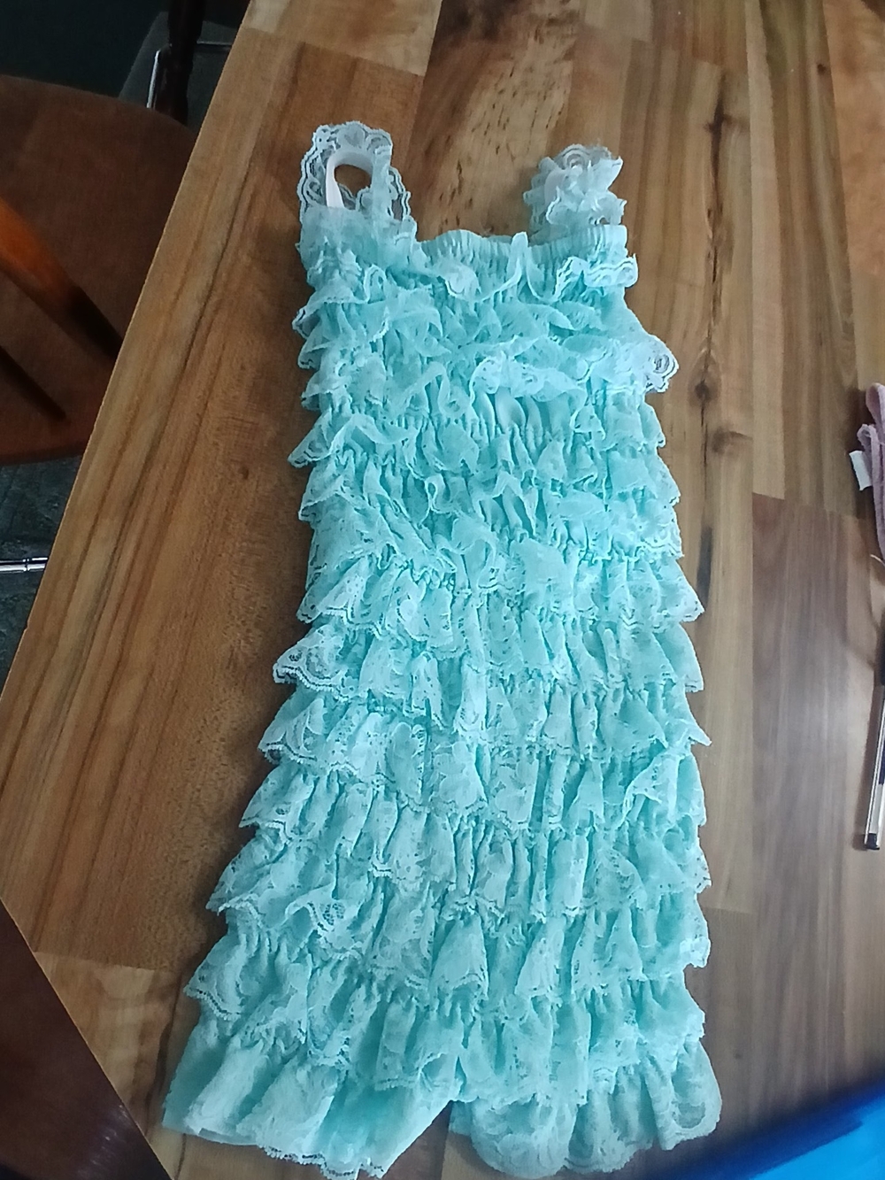 Mint Ruffle Lace Romper - Picture 2 of 3